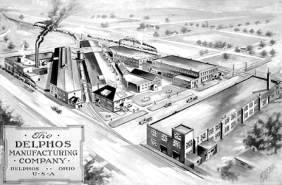An early 1900s aerial drawing of the Delphos Manufacturing Company .
