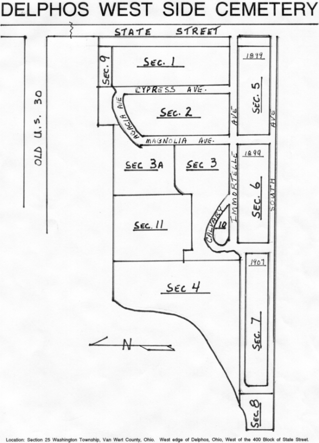 Delphos West Side Cemetery Map